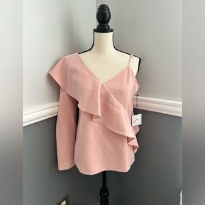 Laundry by Shelli Segal Pink Ruffle One Shoulder Blouse Size Small